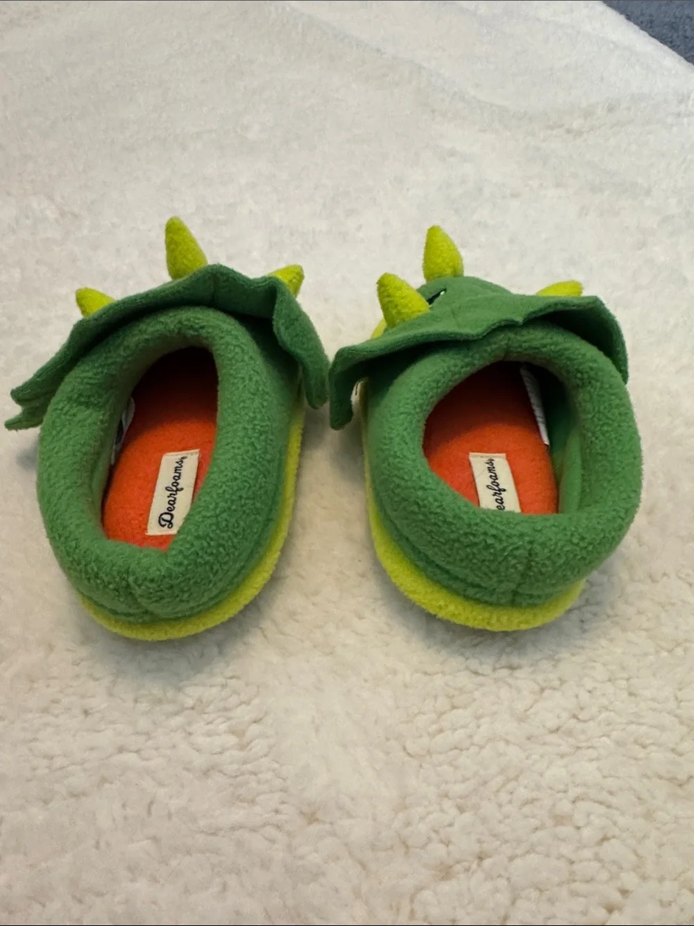 dearfoams Toddler Size 7/8 Green and Lime Triceratops Kids Slippers Like New